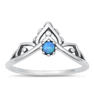 Vintage Style Lab Created Blue Opal in Genuine 925 Sterling Silver